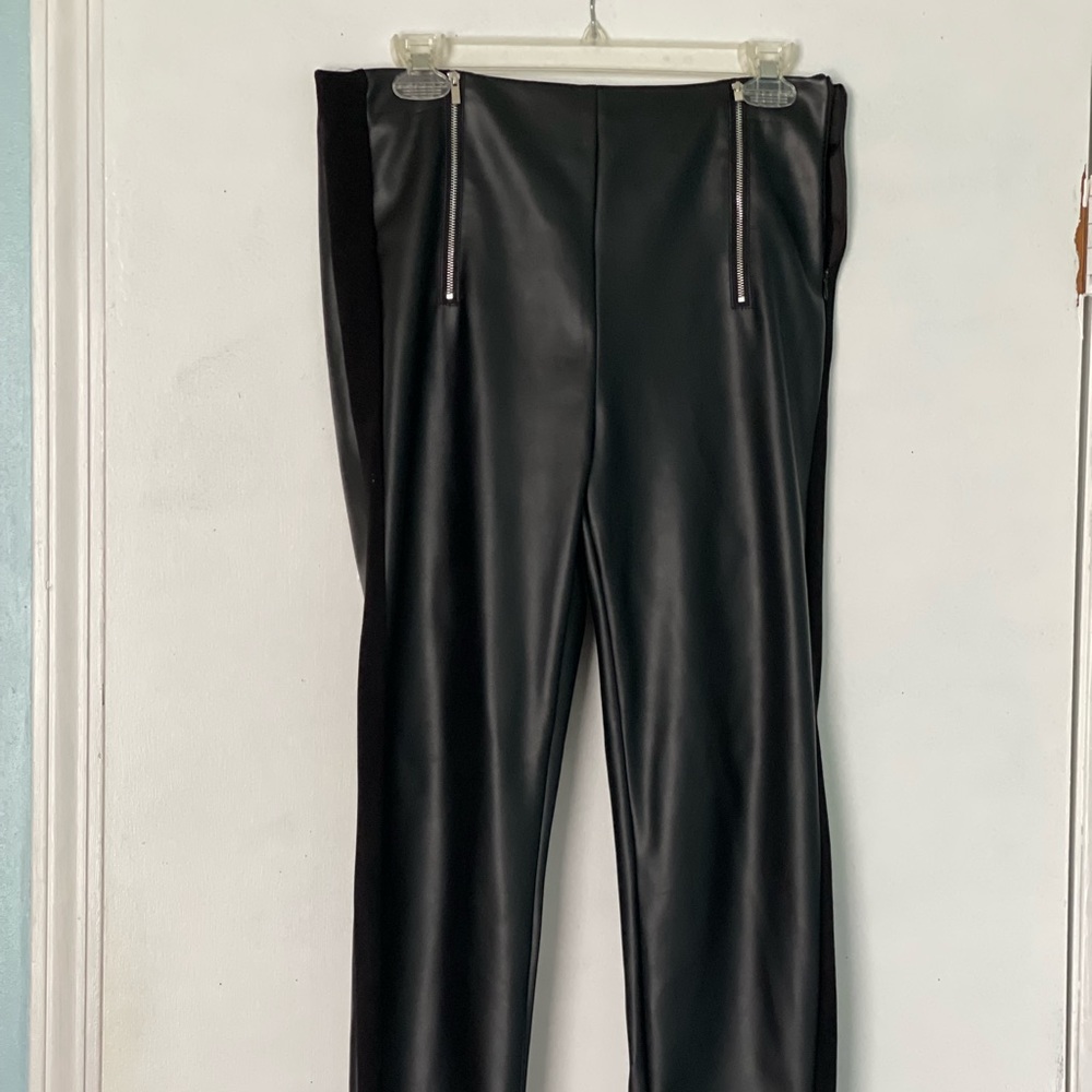Black Leather Pants with Zipper Design